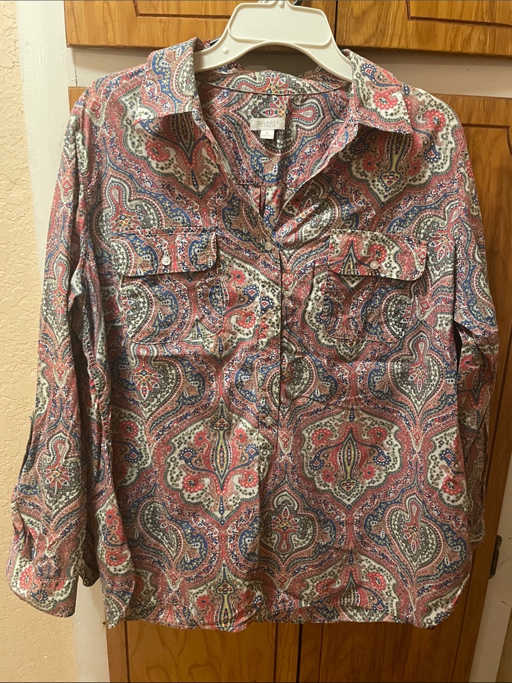 Talbots Men’s Paisley Button-Down Shirt in Red and Blue